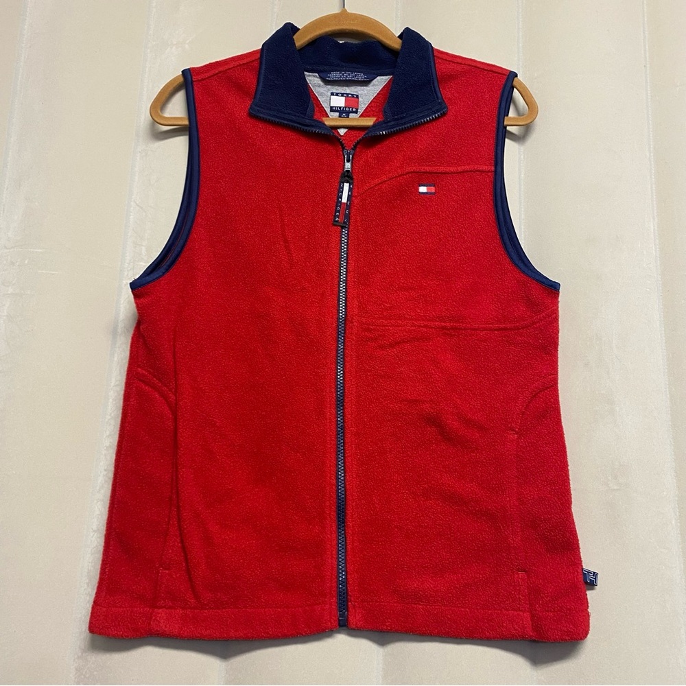 Vintage Tommy Hilfiger Women’s Fleece Vest Medium Full Zip Y2K Spellout 1990s